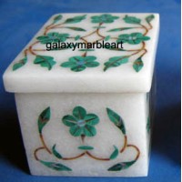 Malachite stones inlaid marble box-RE2317